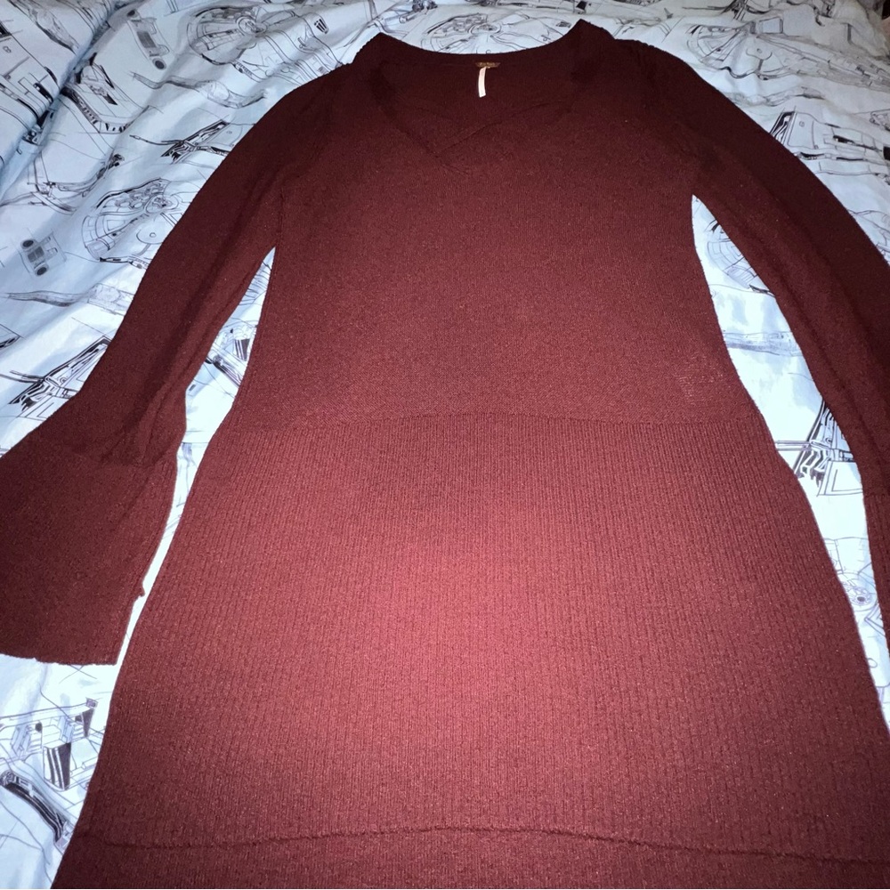 Free People Burgundy Criss Cross Tunic Sweater Dress - Picture 3 of 13